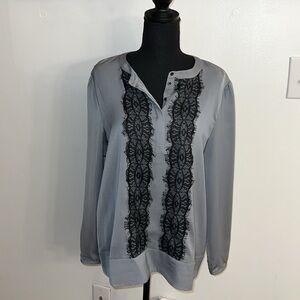 J. Crew Gray Blouse with Black Lace, sz Medium